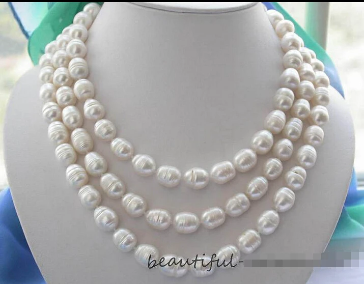 

FREE SHIPPING *z2921 3row 14mm white rice freshwater pearl necklace