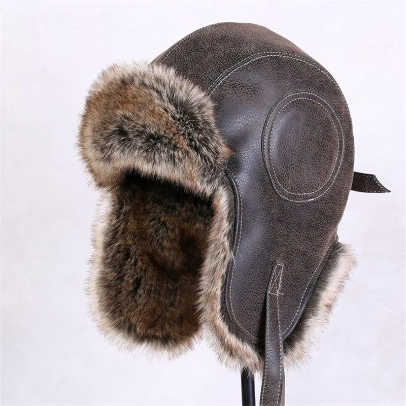 

High Quality Imitation leather Waterproof keep warm Thermal Caps Hunting ski Protective ear hat