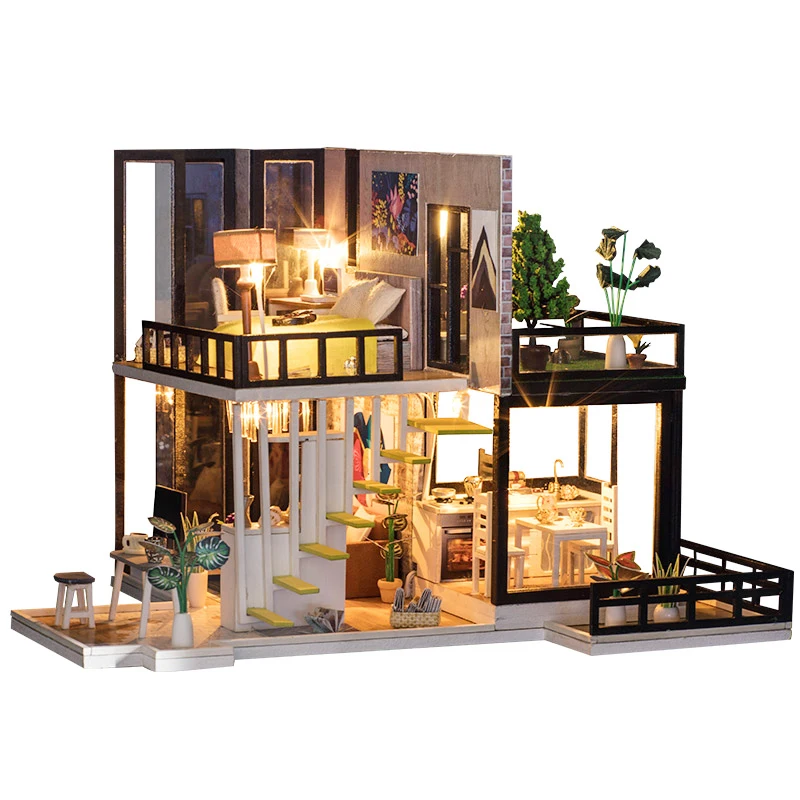 Assemble DIY Doll House Toy Wooden Miniatura Doll Houses Miniature Dollhouse Toys With Furniture Dust Cover LED Birthday Gift Assemble DIY Doll House Toy Wooden Miniatura Doll Houses Miniature Dollhouse Toys With Furniture Dust Cover LED Birthday Gift