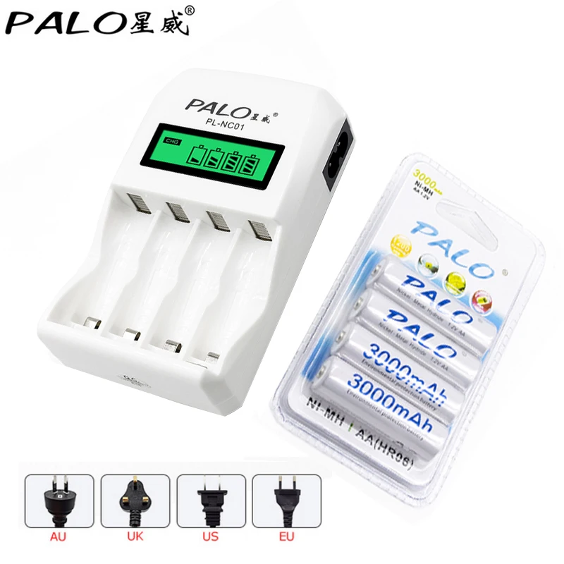 PALO Wholesale PL-NC01 4 Slots LCD Display Smart Intelligent Battery Charger For AA/AAA NiCd NiMh Rechargeable Batteries | Электроника