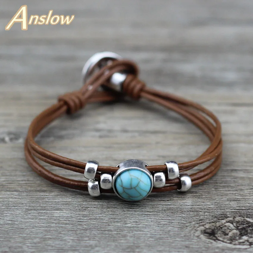 Anslow, AliExpress, бренд, высокое качество, модные ювелирные изделия, простые, дешевые, Очаровательные кожаные браслеты для женщин и мужчин, рождественский подарок, LOW0689LB - Окраска металла: lt coffee