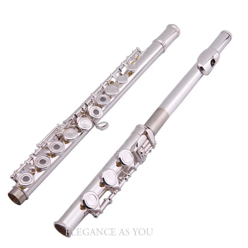 Никелевая медь 17 отверстий плюс E ключ Посеребренная C флейта тон C открытое отверстие никель продвинутые начинающих Сортировка флейта романтическая игра