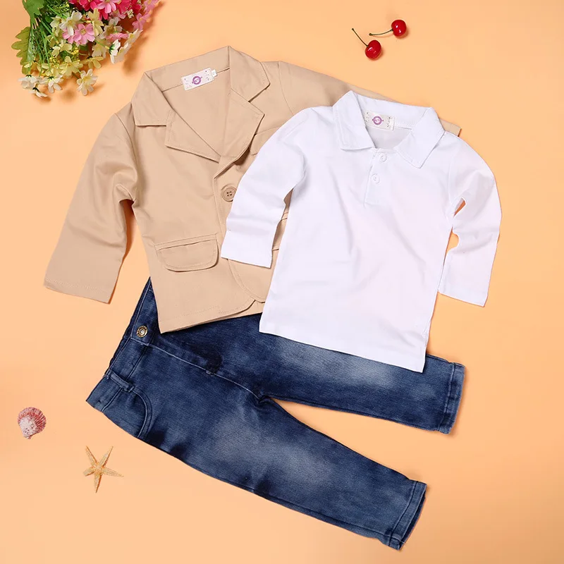 

JENYA Hot Sale Spring Autumn Children Clothing Set Gentleman Toddler Boys Casual Kids Suit Shirt+Suit+Jeans Pants 3Pcs Set