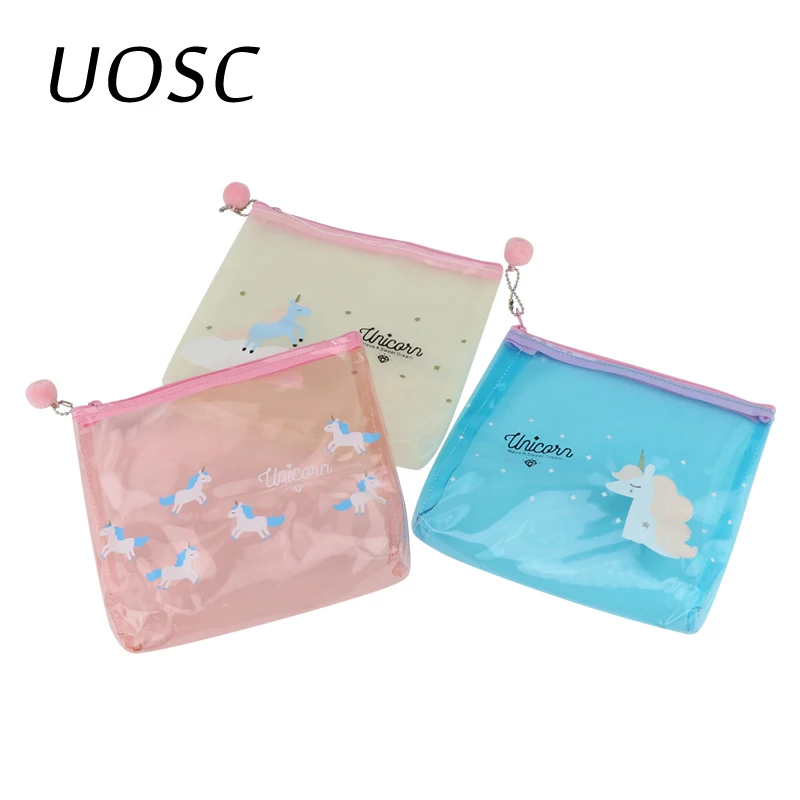  UOSC Unicorn Travel Make Up Case Women Transparent Cosmetic Bag Zipper Makeup Beauty Wash Organizer