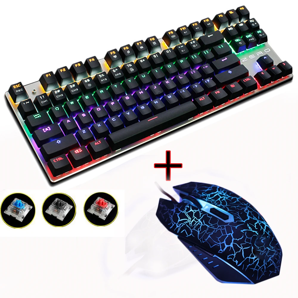 ZERO Blue/Black/Red Switch 87 Gaming Mechanical Keyboard Anti-ghosting Mouse Combo set DPI wired backlit led Russian sticker ZERO Blue/Black/Red Switch 87 Gaming Mechanical Keyboard Anti-ghosting Mouse Combo set DPI wired backlit led Russian sticker