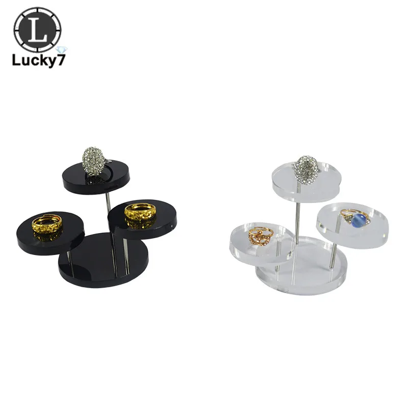 

Brand New 3 Layer Clear Black Round Acrylic Jewelry Display Stand Button Necklace Earring Ring Organizer Show Rack Stand