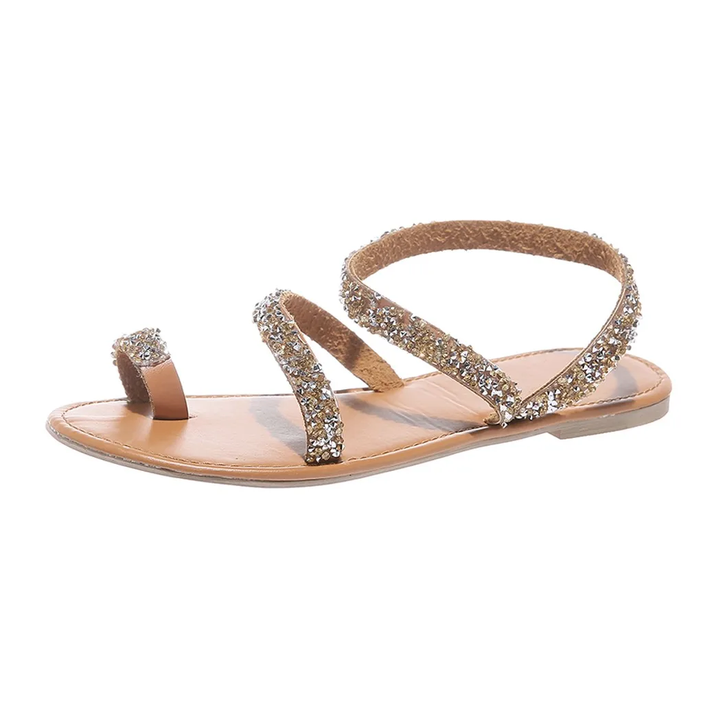 

SAGACE Women Sandals 2019 Fashion Women Cross Sandals Summer Solid Shoes Flat Bright Diamond Slippers Casual Sandals Fe11