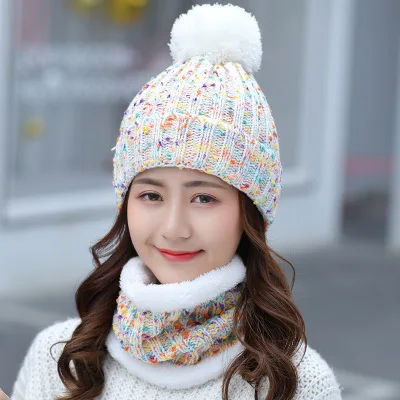 Ymsaid Модный женский теплый зимний комплект для девушек шапки с шарфом шейный платок высокое качество Балаклава вязаная шапка - Цвет: white