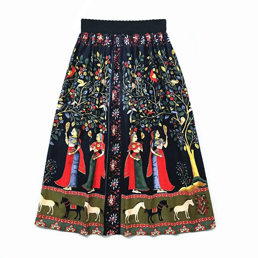 Литературная винтажная длинная юбка с цветочным принтом, женские элегантные миди юбки с высокой талией, летние женские юбки Faldas