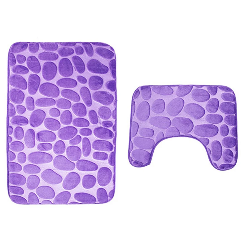 2pcs/Set 3D Cobblestone Soft WC Toilet Foot Pad Rugs Washable Non-slip Mat Bathroom Set Carpet Doormat Decoration Accessories