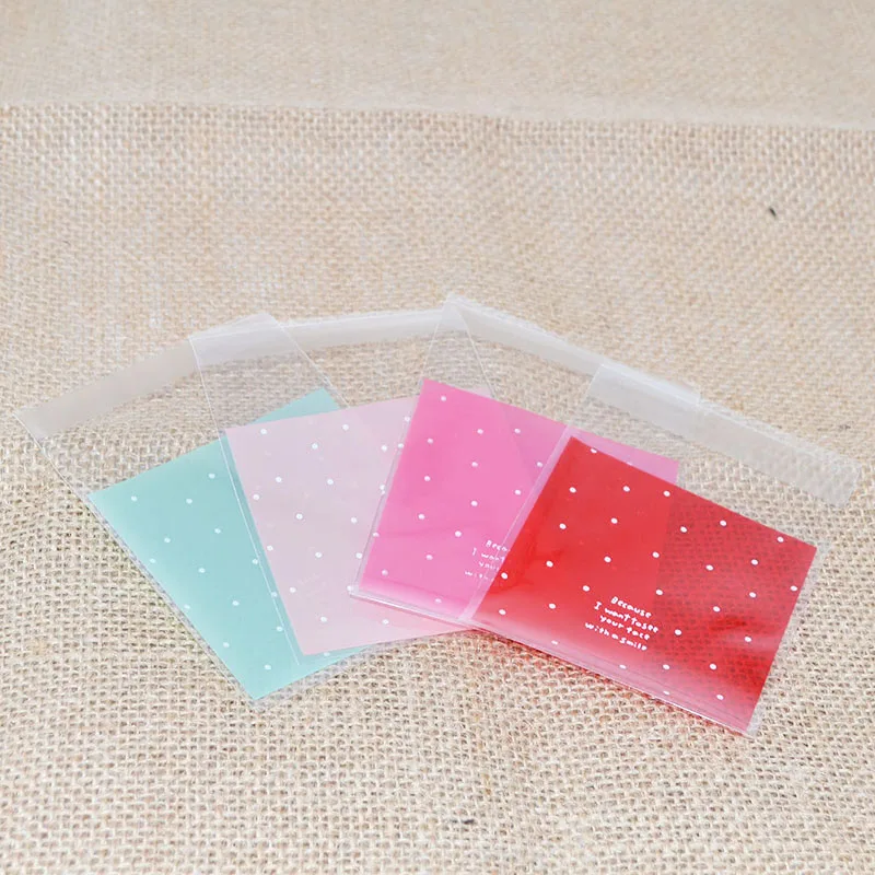 50pcs/lot Plastic Transparent Cellophane Polka Dot Candy Cookie Gift Bag with DIY Self Adhesive Pouch For Wedding Birthday Party