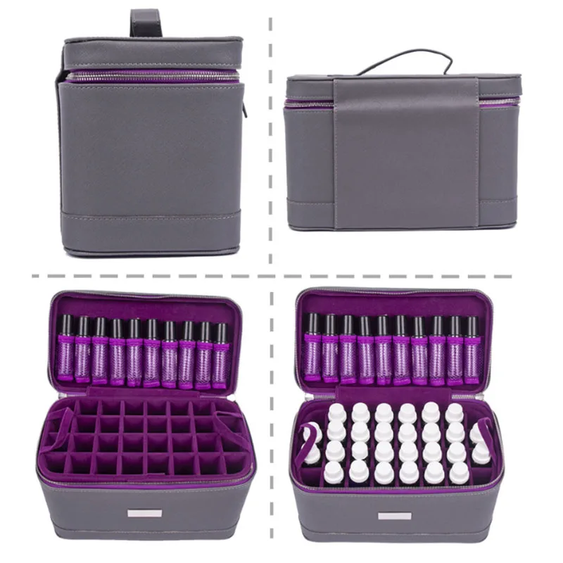 

High end PU essential oil carrying case storage bag 74pcs essential oil roller bottle accessories storage boxes holder organizer