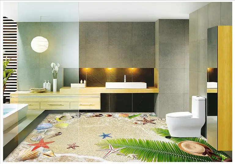 

Customized 3d photo wallpaper 3d floor painting wallpaper Background of 3D stereo beach floor living room decoration