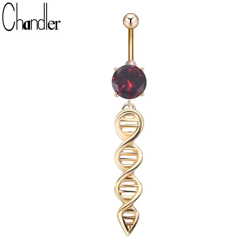 Gene DNA Dangle Navel Belly Button Ring Champagne Crystal Barbell 316L Medical Steel Piercing Body Jewelry For Women Wholesale