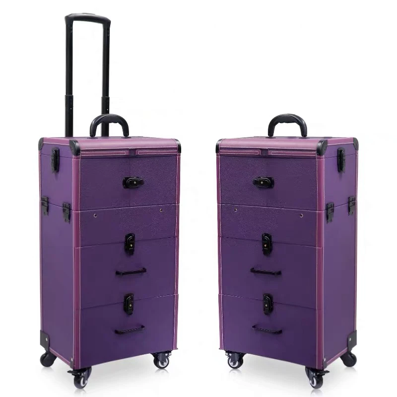 New Women multi-layer trolley cosmetic baggage makeup rolling luggage trolley suitcase beauty tattoo manicure carry on toolbox