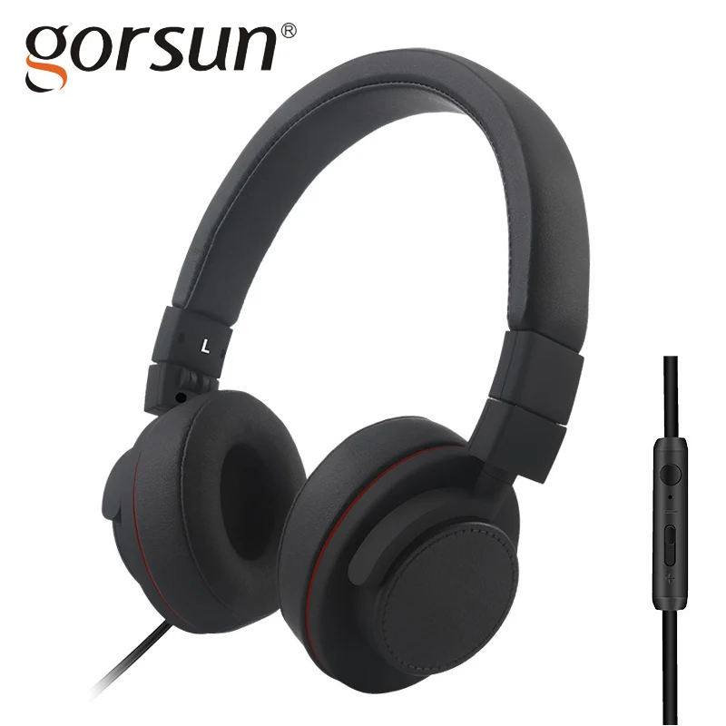 GORSUN GS788 HiFi Adjustable Headset Earphone 3 5mm Wired Foldable Headphone with Microphone Volume Control for CellphonePC
