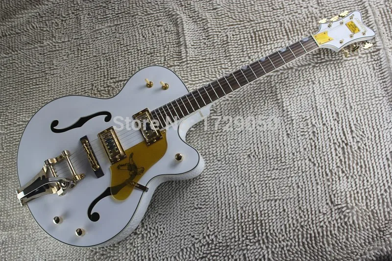 Chinese guitar Factory custom 6120 White Gretsch Semi Hollow Body Korean Tuners Jazz Electric Guitar With Bigsby Tremolo 212