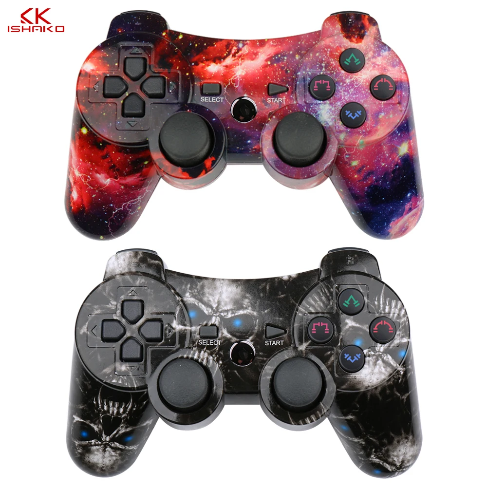 Comprar Gamepad 1 2 piezas controlador de juego de doble choque inalámbrico para Sony Playstation 3 cable de carga calavera y Estrella Roja precio al por mayor