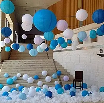 

18-Pack Royal Blue+Baby Blue+White Round Paper Lantern Lamp Shades for Wedding Birthday Bridal Shower Party Decor(Size:8" & 12"