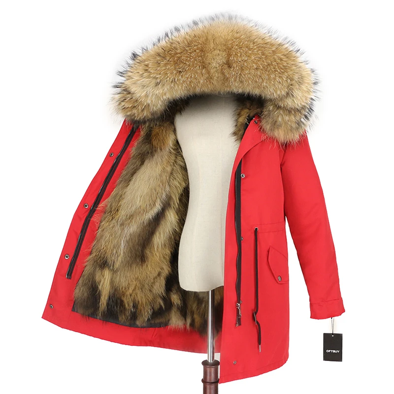 OFTBUY, водонепроницаемая парка, натуральный Лисий мех, натуральный мех, пальто, зимняя куртка для женщин, толстая, теплая, съемная, уличная, роскошная, длинная верхняя одежда - Цвет: red natural