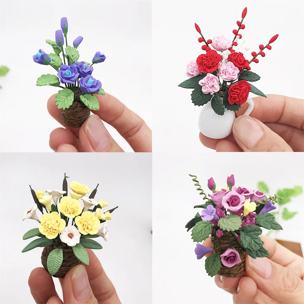 

Artificial 1/12 Dollhouse Miniature Fake Green Plant Flower in Pot Fairy Garden new arrival
