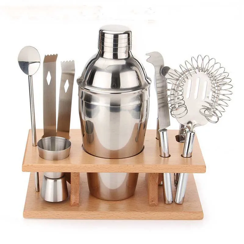 

8pcs/set 250/350/550/750ML Stainless Steel Martini Cocktail Shaker Jigger Mixer Spoon Strainer Ice Tong Bartender Kit Bar Tools