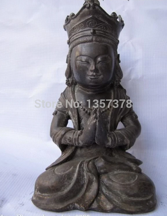 

shitou 00238 9"Chinese classical Pure Bronze Carved Kwan-Yin Avalokitesvara Buddha Statue