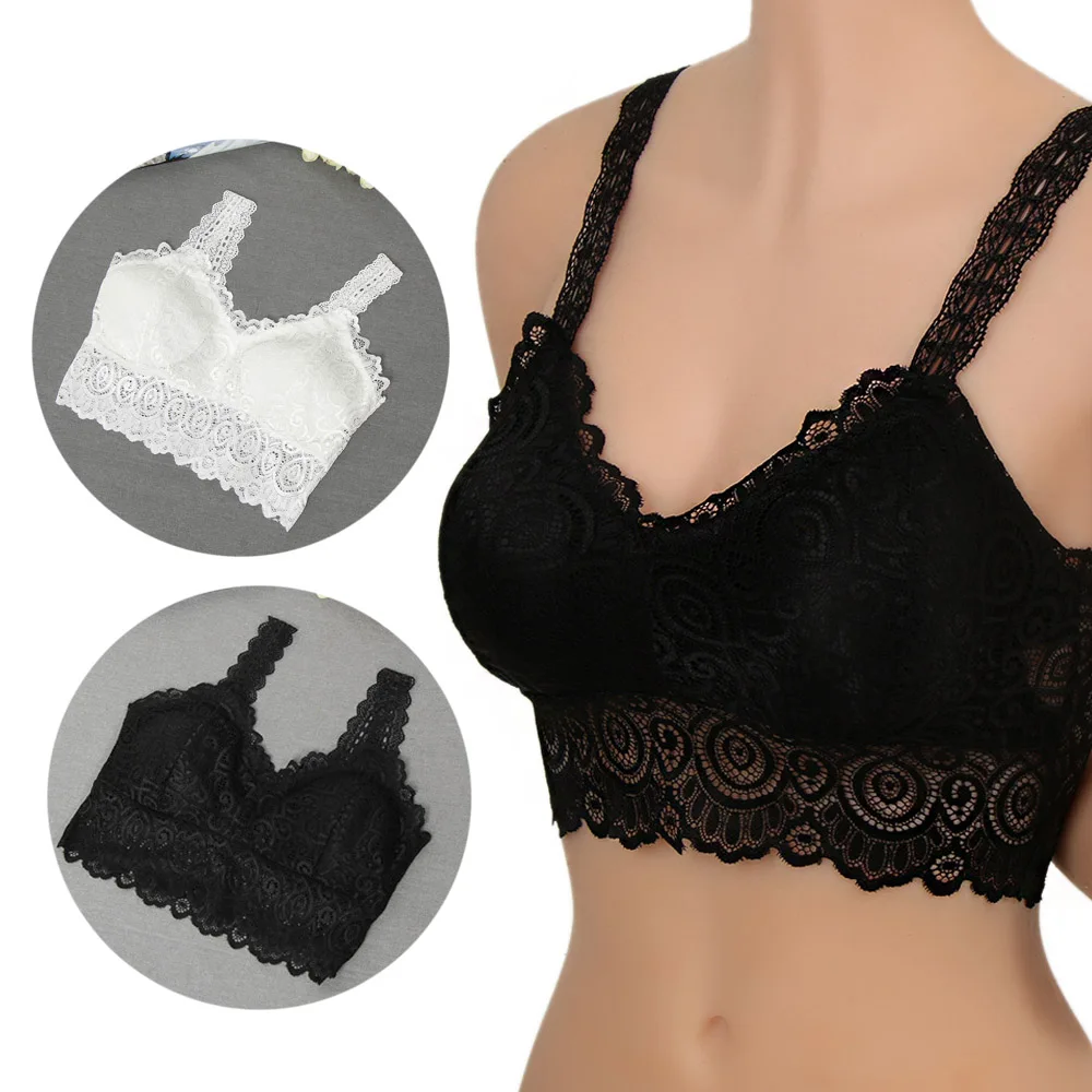 Summer Women Lace Cotton Soft Tank Tops Sexy V-Neck Lace Floral Crochet Padded Bra Cotton Vest Casual Camisole unpadded bra