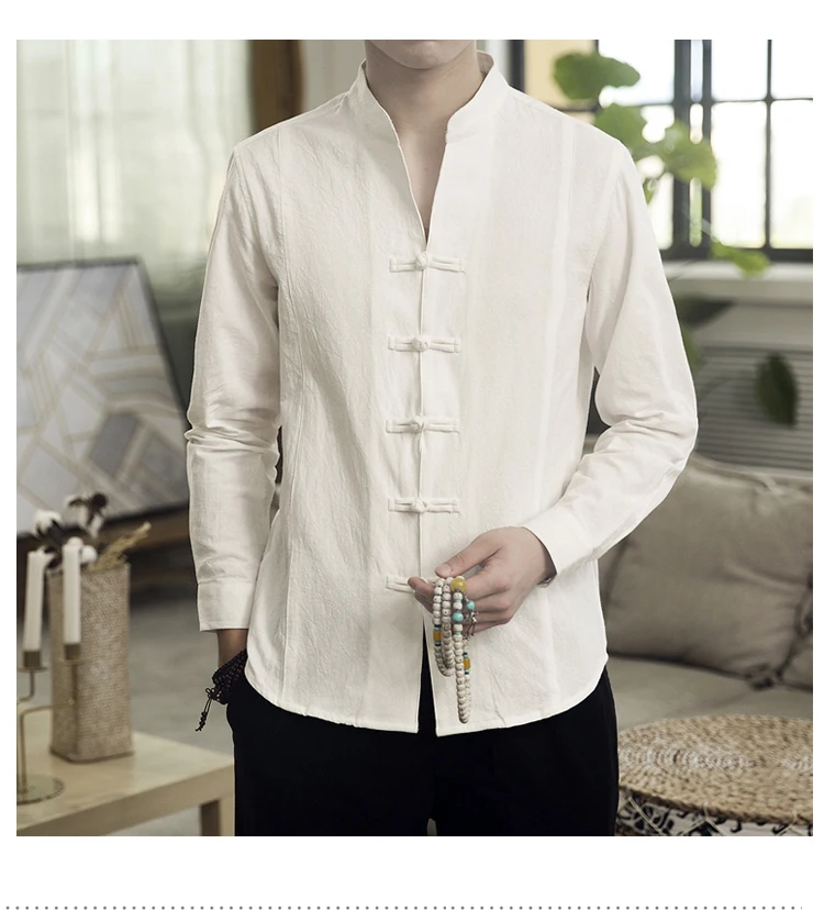 Новые с длинный рукавом, Мужской рубашка для починки кузова рубашки на пуговицах Для мужчин китайский Стиль V образным вырезом
