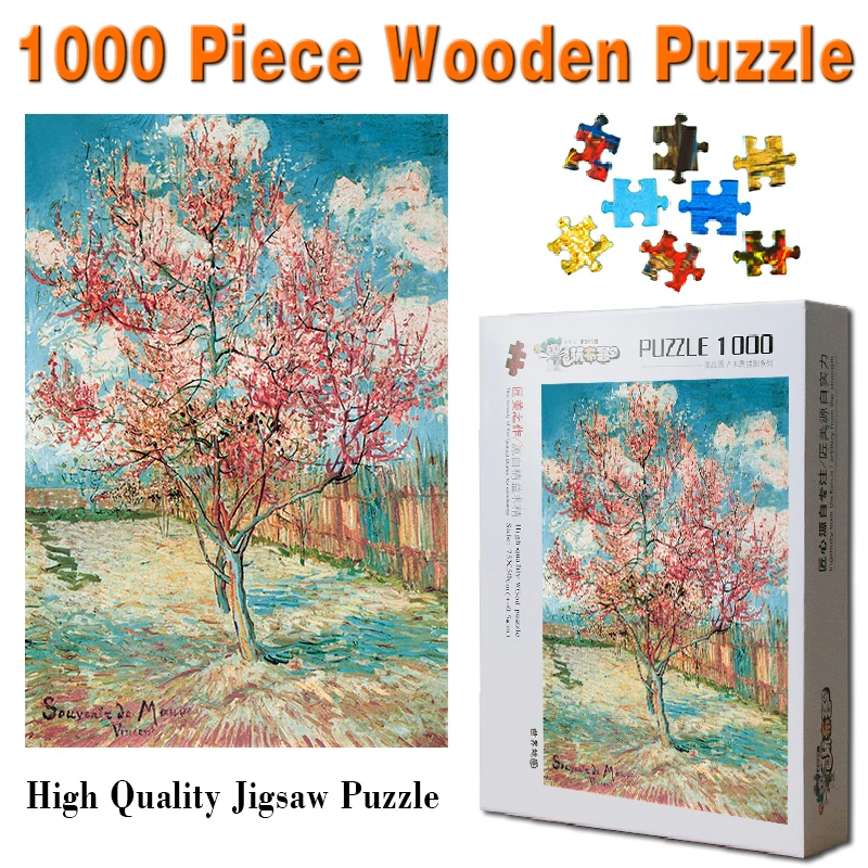 

The pink peach tree of Van gogh oil painting 1000 pieces Adult Puzzle Wooden jigsaw Puzzle For Children Educational Toys Gifts