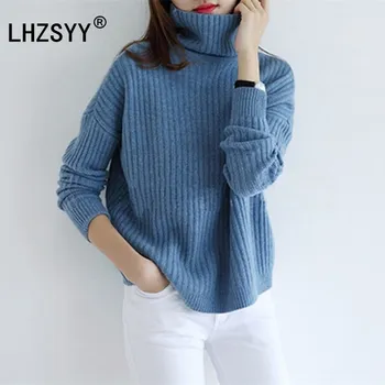 

LHZSYY New Autumn winter high-collar Loose large Cashmere Sweater fashion Soft Thick Women Wool Sweaters solid color pullovers