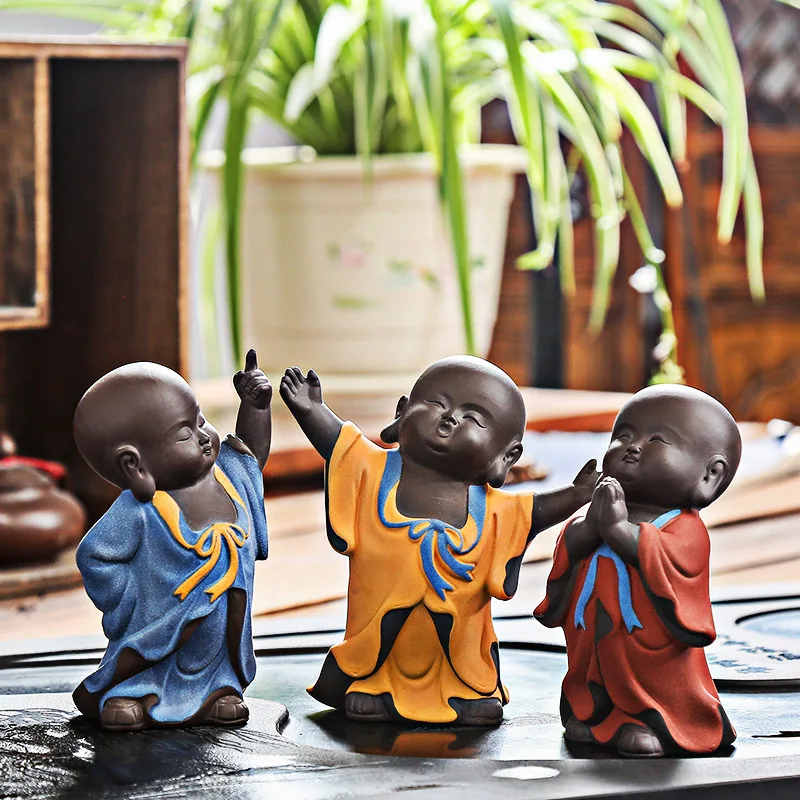 Фиолетовая глина yixing Art желтый мини-заварник монах офисный Рабочий стол благоприятное украшение ремесла домашний чай церемония Статуэтка подарки