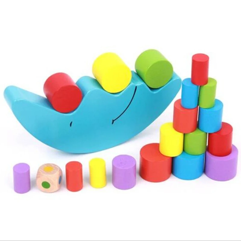  Baby Wood Blocks Toys Colorful Moon Balancing Frame Kids Early Learning Toy Montessori Teaching Aid - 32846277303