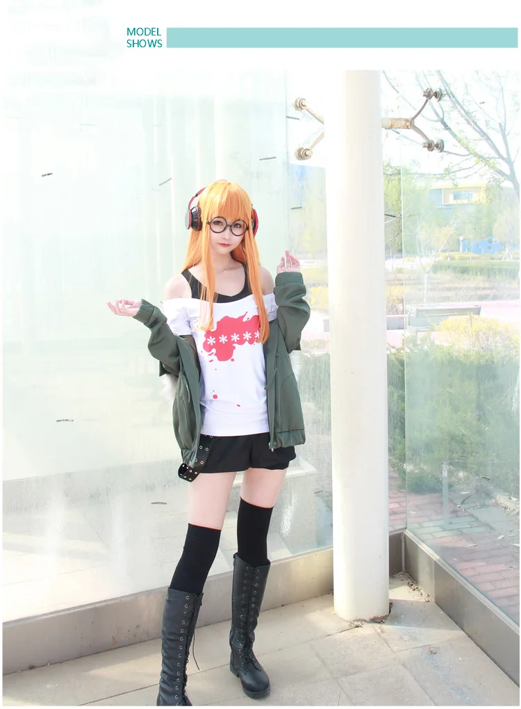Cosplay&ware Anime Cosplay Persona 5 Costume Futaba Sakura Uniforms Jacket T-shirt Shorts Belt Stockings Glasses -Zentai shop online