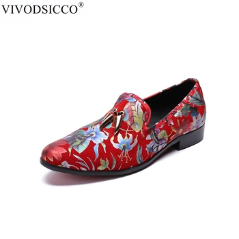 

VIVODSICCO Men Loafers Luxury Designer Slip On Mens Loafer Shoes Red Italian Brand Dress Loafers Men Sapato Moccasins Shoes