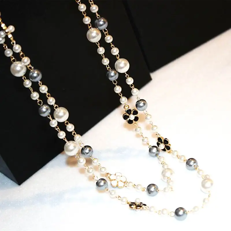 Classic Double Layers Simulated Pearl Necklace Women Bijoux Luxury Fashion Jewelry Long Necklace Fine Gifts For Mother