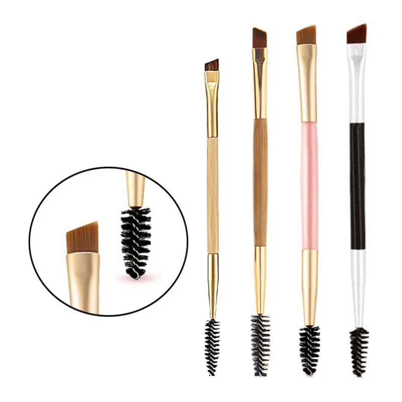 pro 1PCS Makeup eyebrow brush tools bamboo handle double eyebrow comb and makeup brush for font