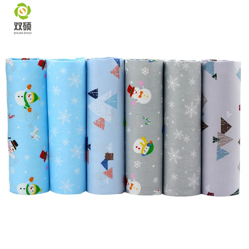 Shuanshuo Рождественская распечатка, тканевые ткани для шитья шляп, сумка, колокольчик, кукла, чулок, квилтин40х50см, 6 шт./партия
