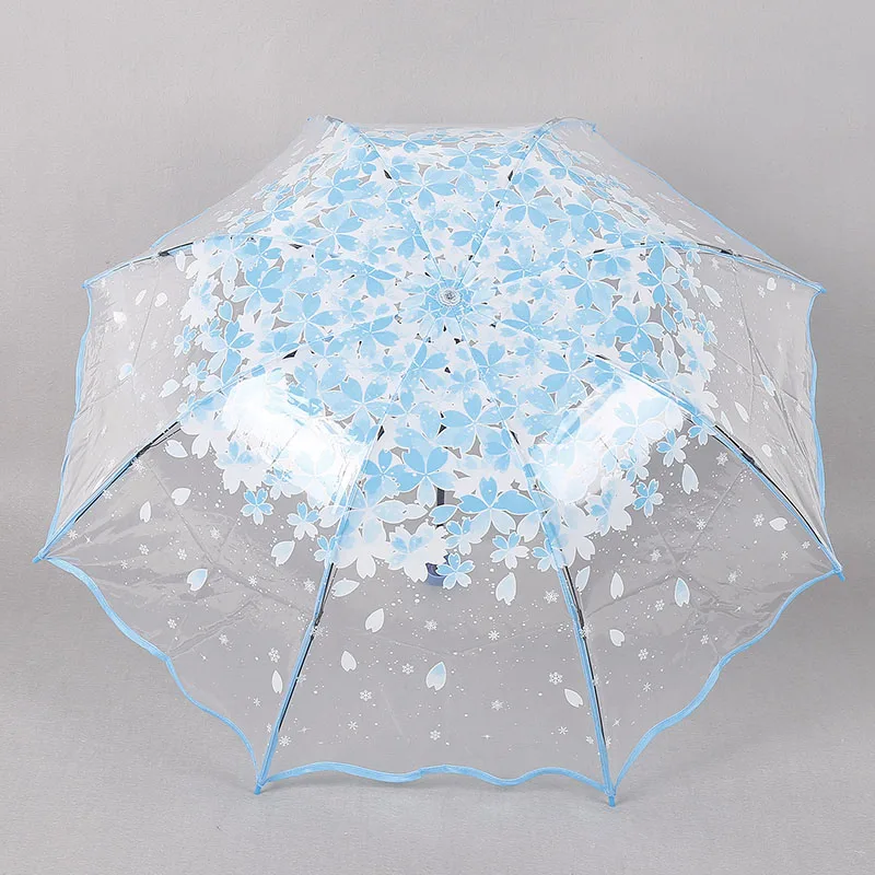 Полуавтоматические Прозрачные зонтики для защиты от ветра и дождя складной Романтический Зонт с цветком Сакуры и вишни FAS - Цвет: Тёмно-синий