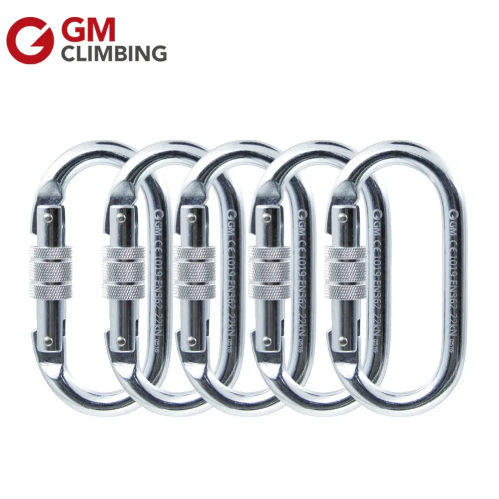 

5 x 22KN / 5000lbs Steel Escalada Carabiner Screw Locking Sobrevivencia Lock Rock Climbing Resuce Equipment