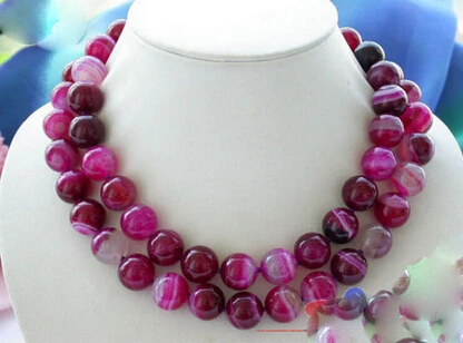

Free shipping >>@ >818 Natural 33" 14mm red&pink Agate round bead necklace