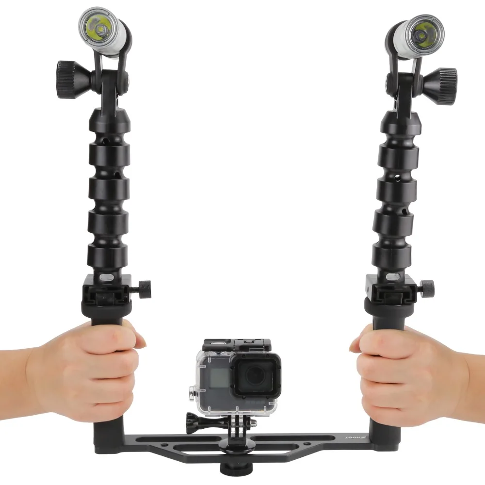 

900lm Diving torch video Light Two Handle flex Arm rig Underwater For Gopro Hero 5 4 3+ 3 2 Sjcam XiaoYi Sport action Camera