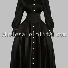 Готическое черное британское викторианское платье эпохи на пуговицах спереди