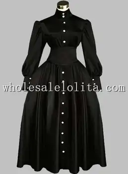 

Gothic Black British Victorian Era Dress Button at the Front