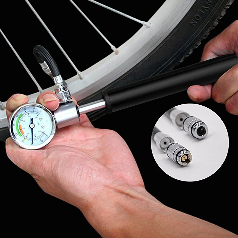 

Mini Bike Pump With Gauge Alloy High Pressure Portable Mountain Bicycle Tire Basketball Rugby Football Soccer Repair Tool For P