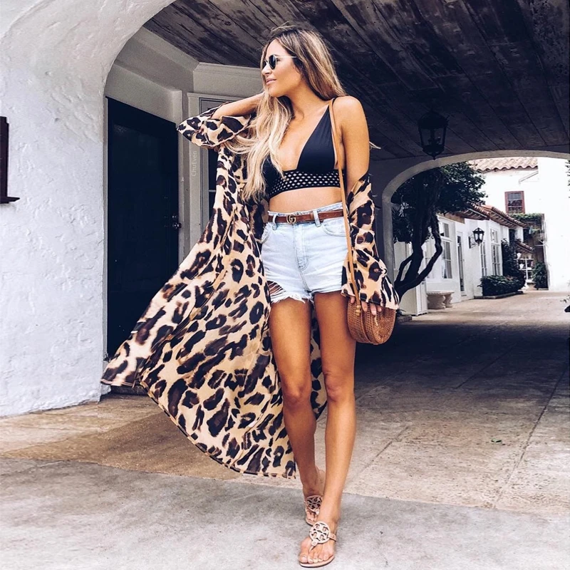 

ZAFILLE Summer Beach Cover Up Swimsuit Women Bikini Cover Up Leopard Beach Pareo Bathing Suit Beach Tunic Women's Swimming Suit