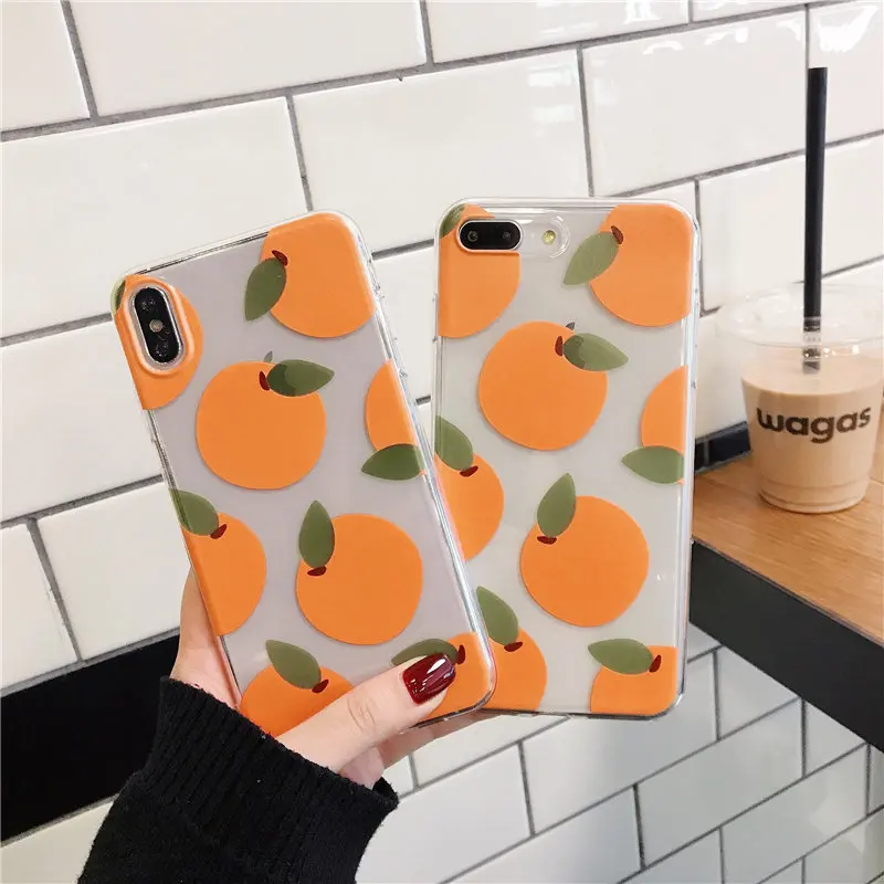 

Ultra Thin INS Korea Fruit Orange Case For iPhone X XS XR XS Max 6 6s 7 8 Plus Transparent Clear Soft TPU Back Cover Case Coque