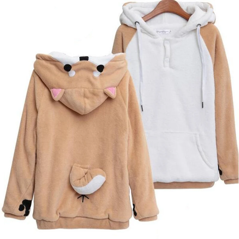 Bts Harajuku толстовки для женщин Kawaii Толстовка Зимняя плюшевая толстовка милый Пёсик