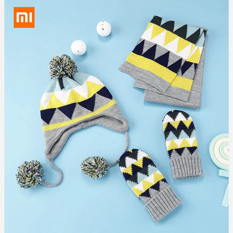 MI Mijia Zhixing, детский зимний шейный платок, вязаная шапка, шарф, перчатки, полиакрилонитрил, двойное переплетение, теплый, мягкий для мальчиков и девочек - Цвет: Gray Set S