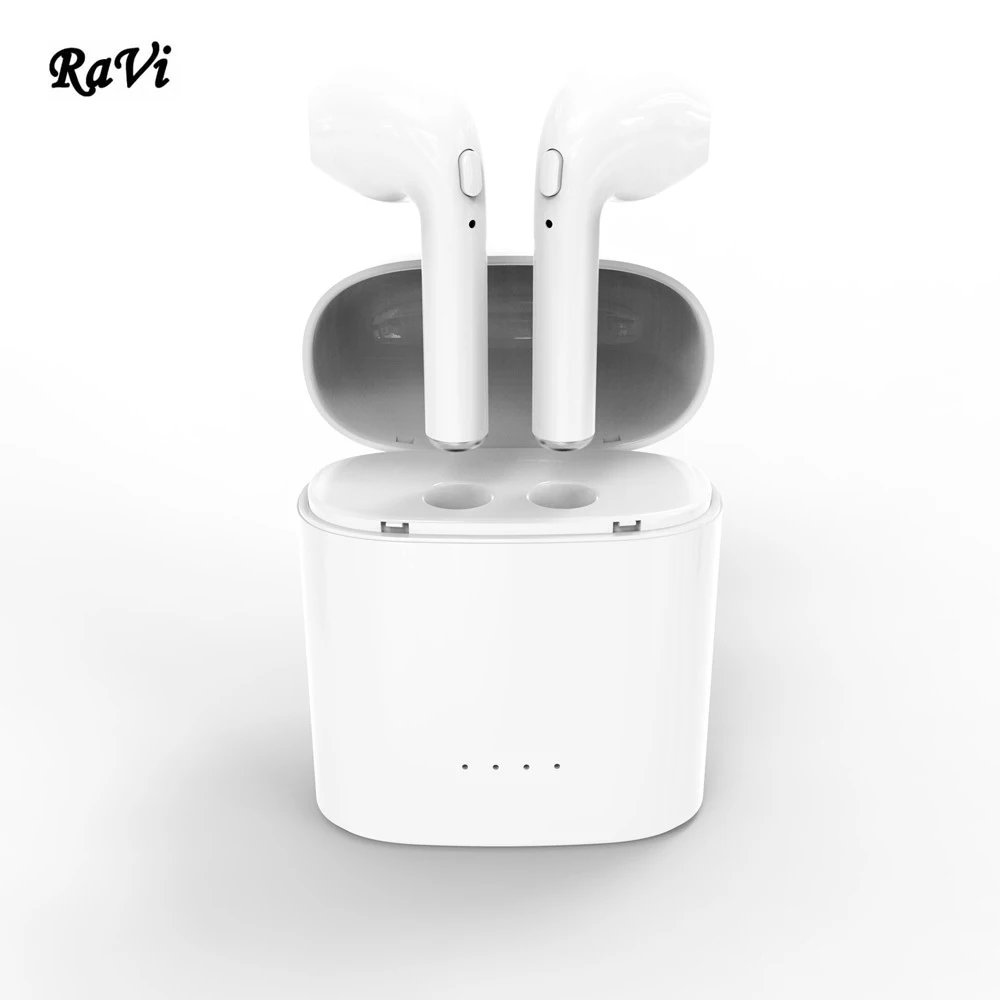 RAVI Double Ear TWS Bluetooth Earphone Wireless Earbuds In-Ear Headset Mini Headphone With Mic for apple iphone 7 7 plus Android bluetooth-earphones